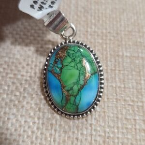 Elegant Silver Pendant with Peacock Dahlia Turquoise Stone